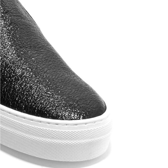 MAJE Finyl cracked leather studded slip on low top shiny black sneakers 38 NEW - Picture 4 of 8